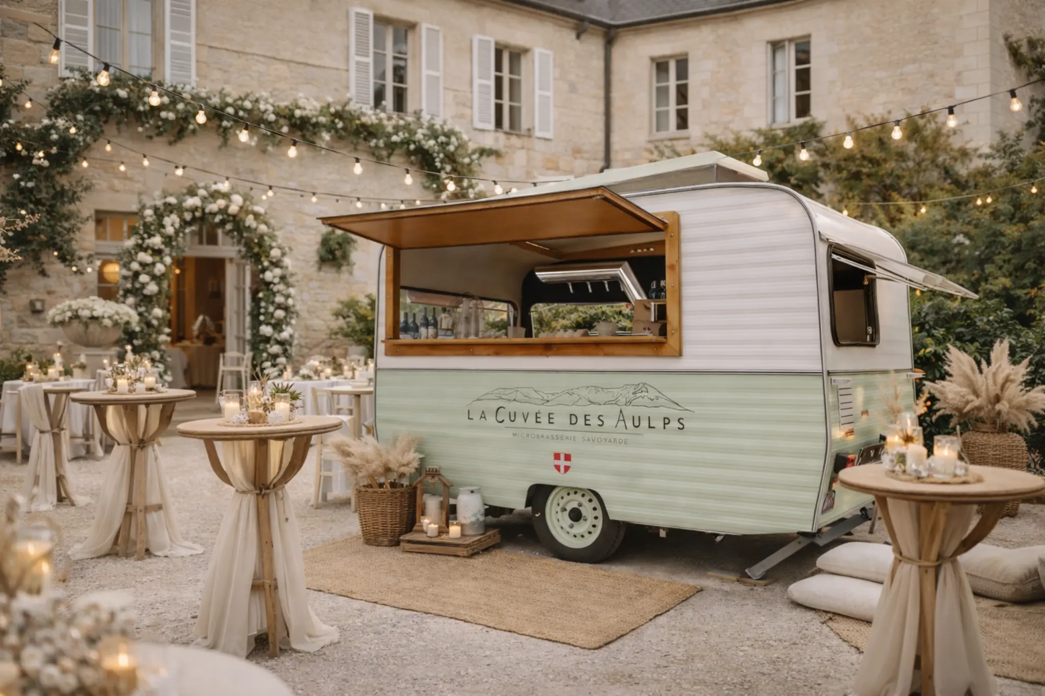 Mariage avec Carabar - Ambiance bohème dans une cour décorée